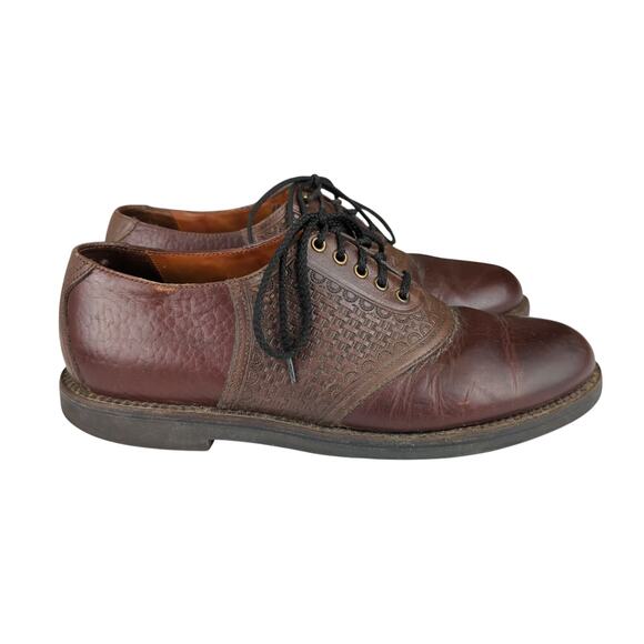 HS Trask Saddle Brown Leather Oxfords‎ Two-tone H4065248 8.5 Vibram Sole Gumlite - Picture 1 of 8